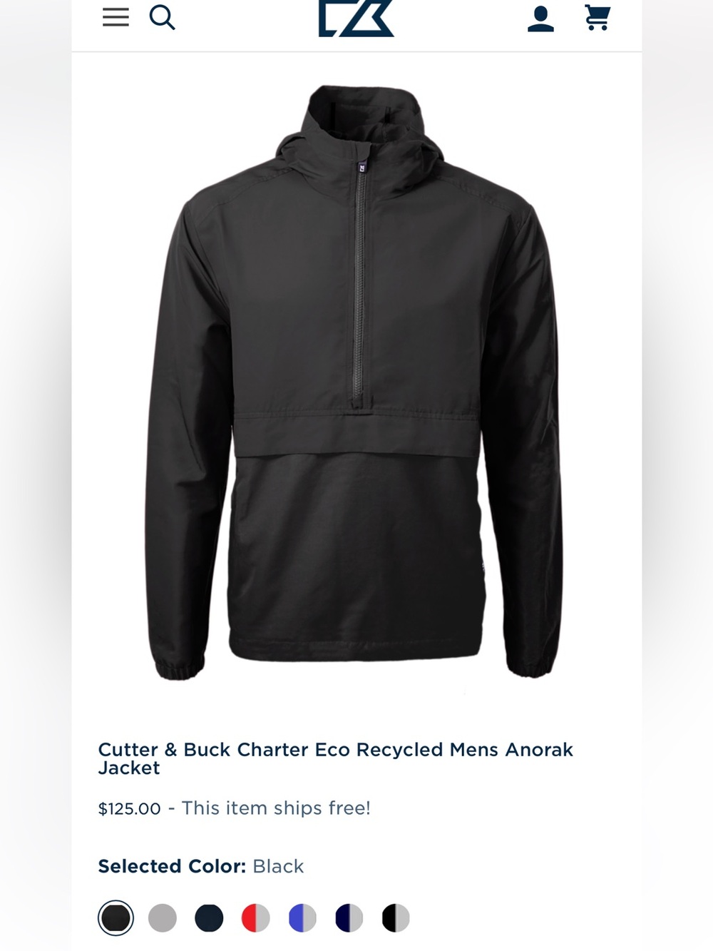 Cutter & Buck Black Men's Quarter-Zip Windbreaker Anorak